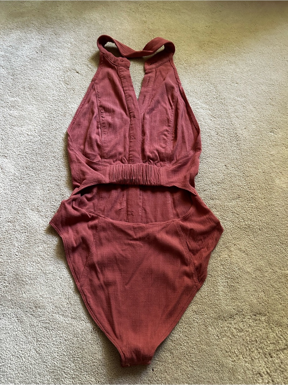 Free People Dusty Rose Backless Halter Bodysuit XS